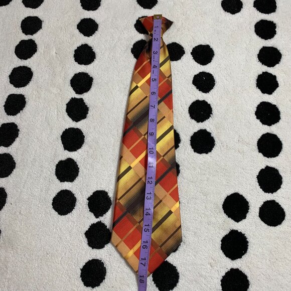 Vintage 70s Chavant Polyester Clip On Tie Gold Mod Disco Retro Wide Necktie - Picture 7 of 8